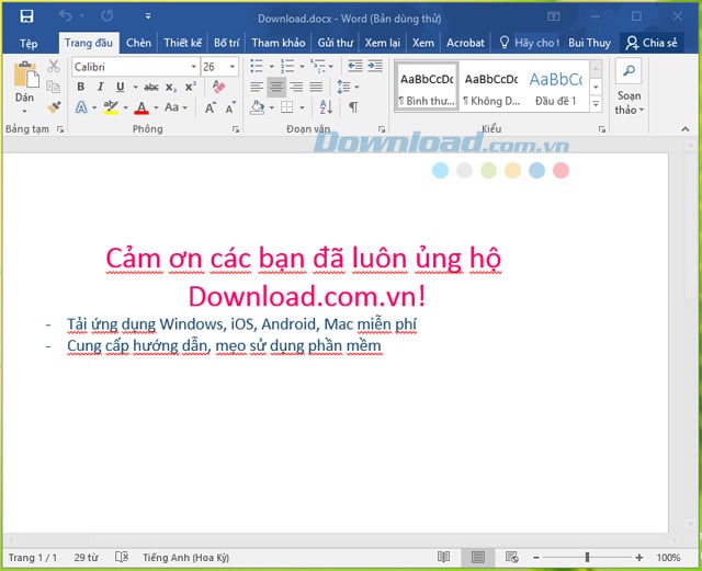 Giao diện tiếng Việt của Office 2016