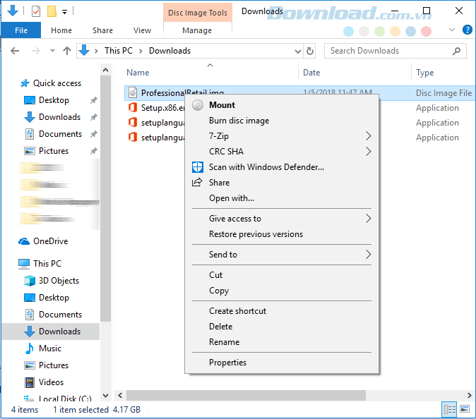 Mount file cài đặt Microsoft Office 2016